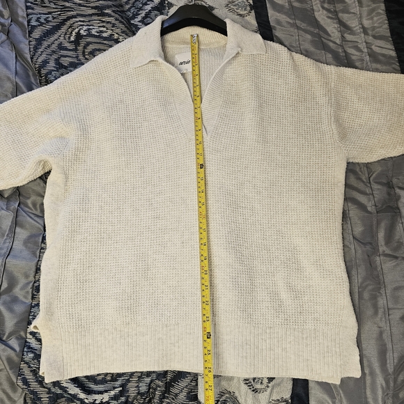 Aerie Cream Waffle Knit Sweater Collared Pullover Cotton Blend Soft Cozy Relaxed - Picture 10 of 11
